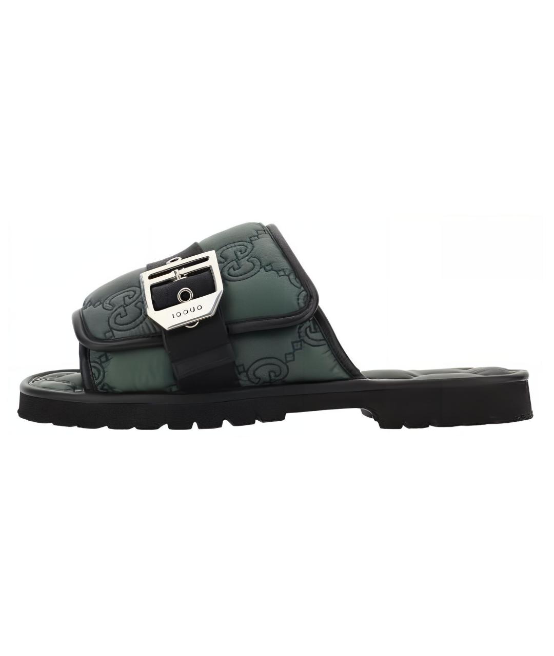 GUCCI Зеленые кожаные шлепанцы, фото 2