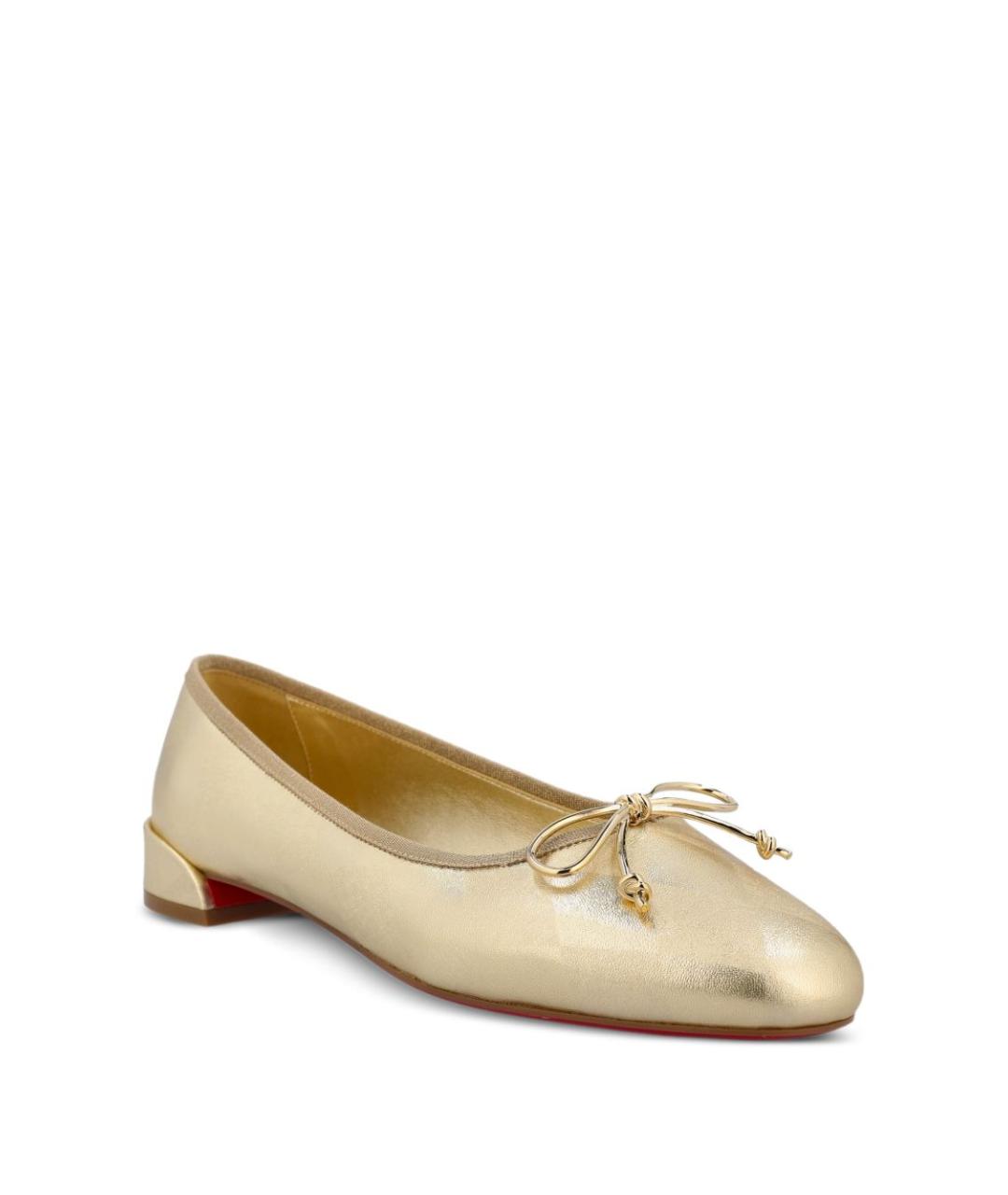 CHRISTIAN LOUBOUTIN Золотые кожаные балетки, фото 2
