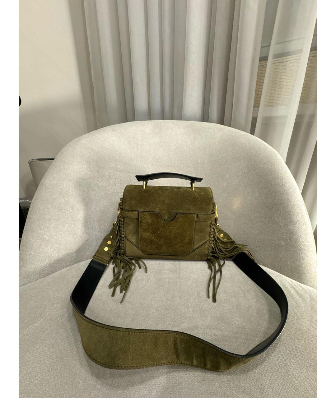 BALMAIN Зеленая замшевая сумка с короткими ручками, фото 3