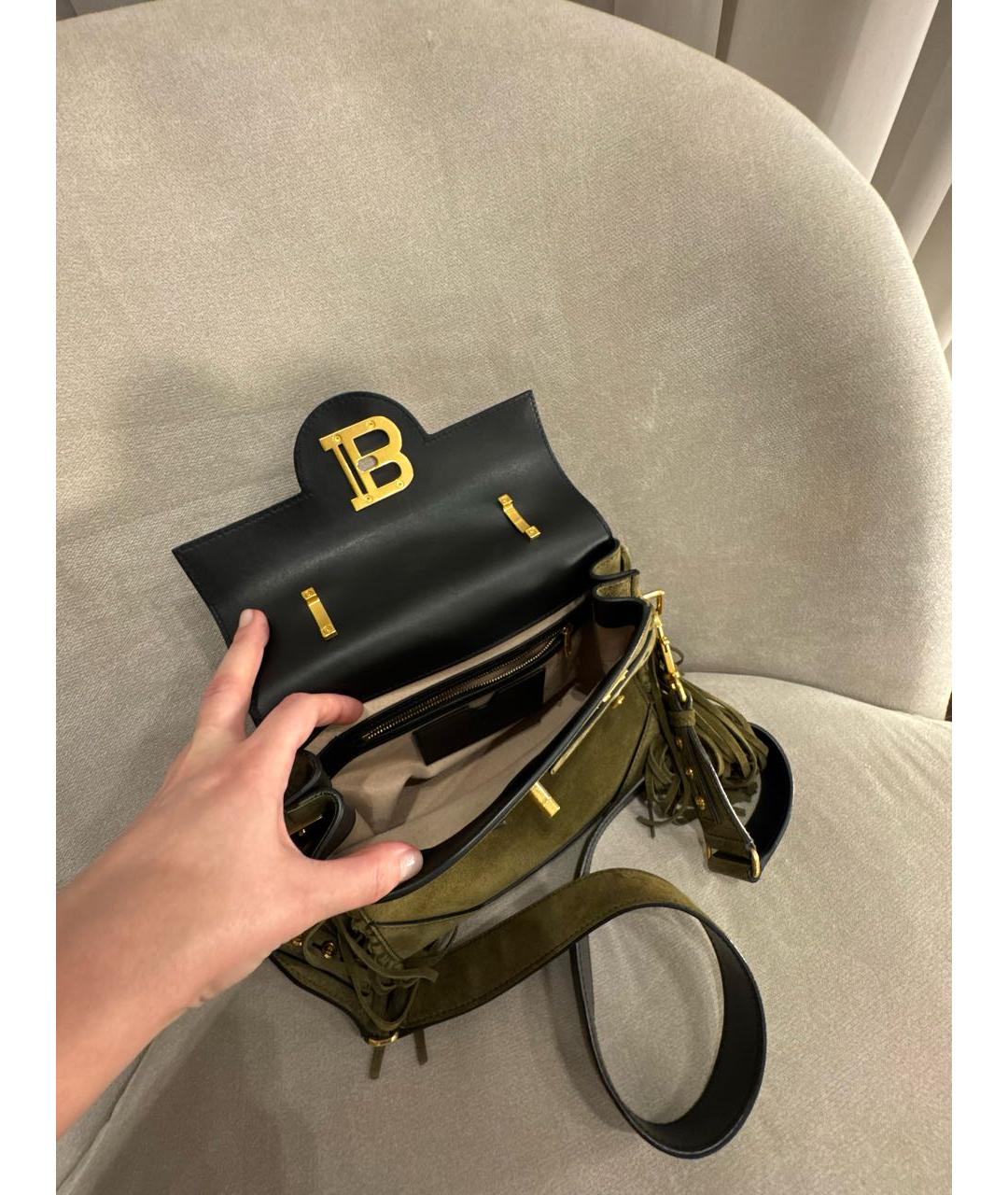 BALMAIN Зеленая замшевая сумка с короткими ручками, фото 4