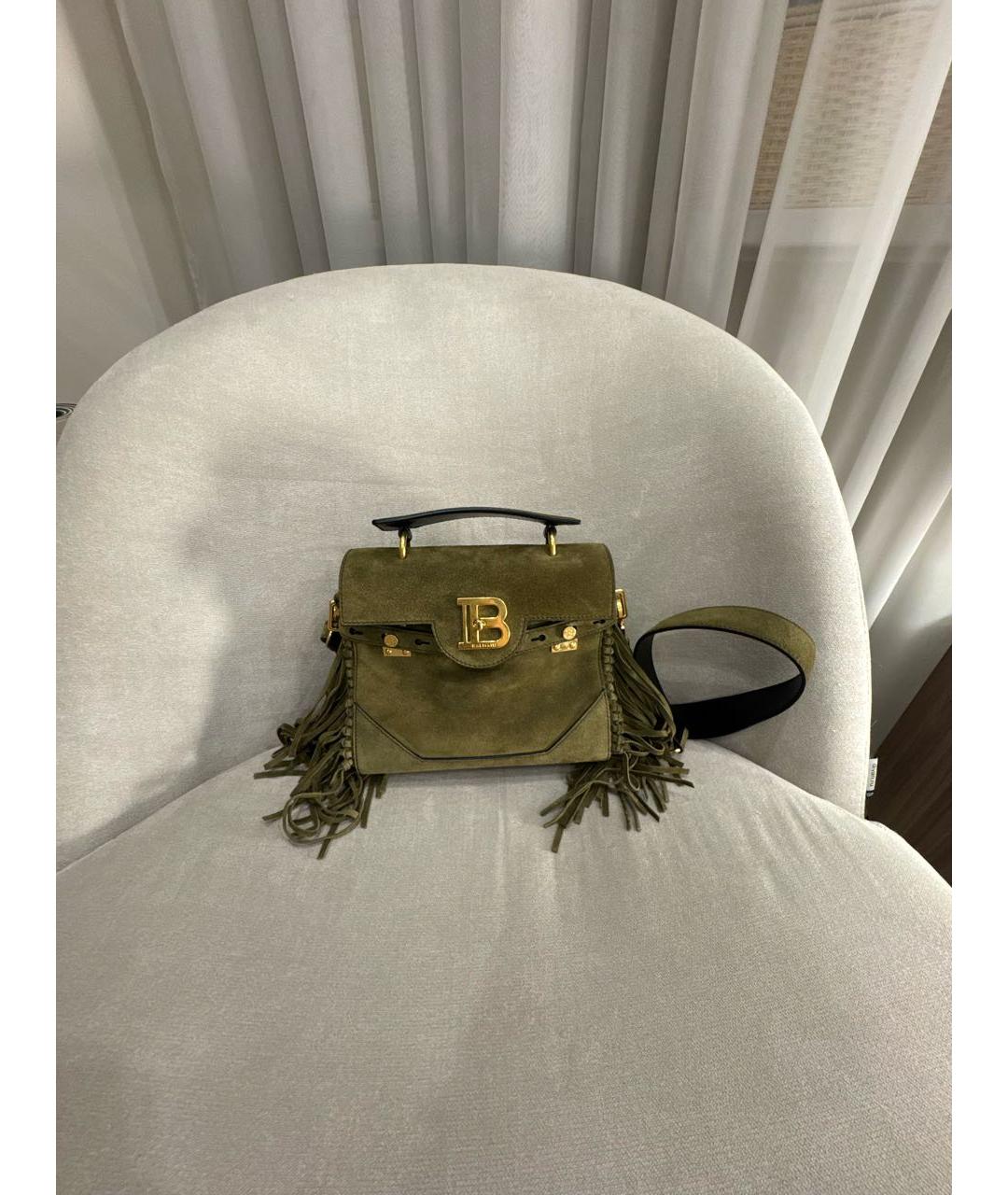 BALMAIN Зеленая замшевая сумка с короткими ручками, фото 5