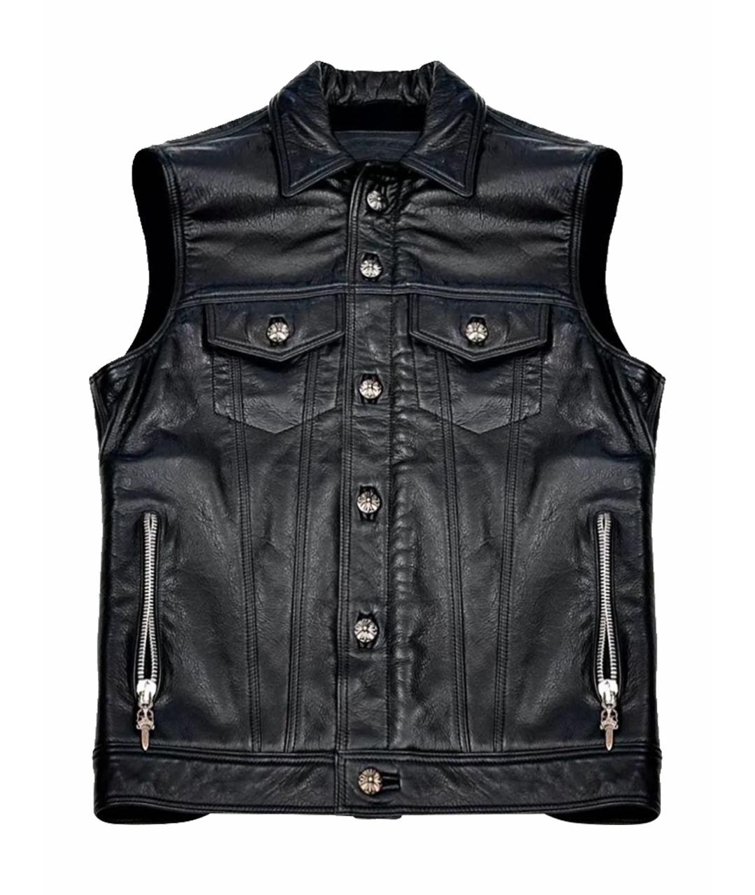 CHROME HEARTS Черный кожаный жилет, фото 1