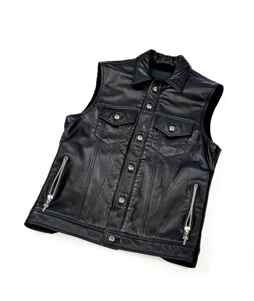 CHROME HEARTS Черный кожаный жилет, фото 3