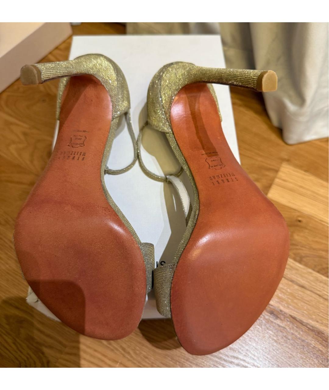 STUART WEITZMAN Золотые текстильные босоножки, фото 5