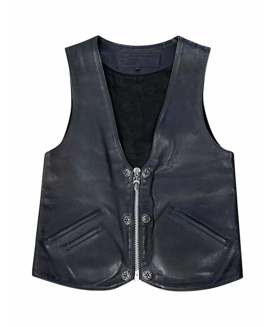 CHROME HEARTS Черный кожаный жилет, фото 1
