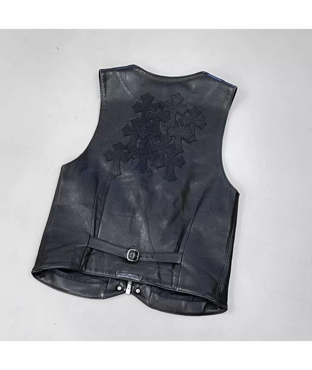 CHROME HEARTS Черный кожаный жилет, фото 2