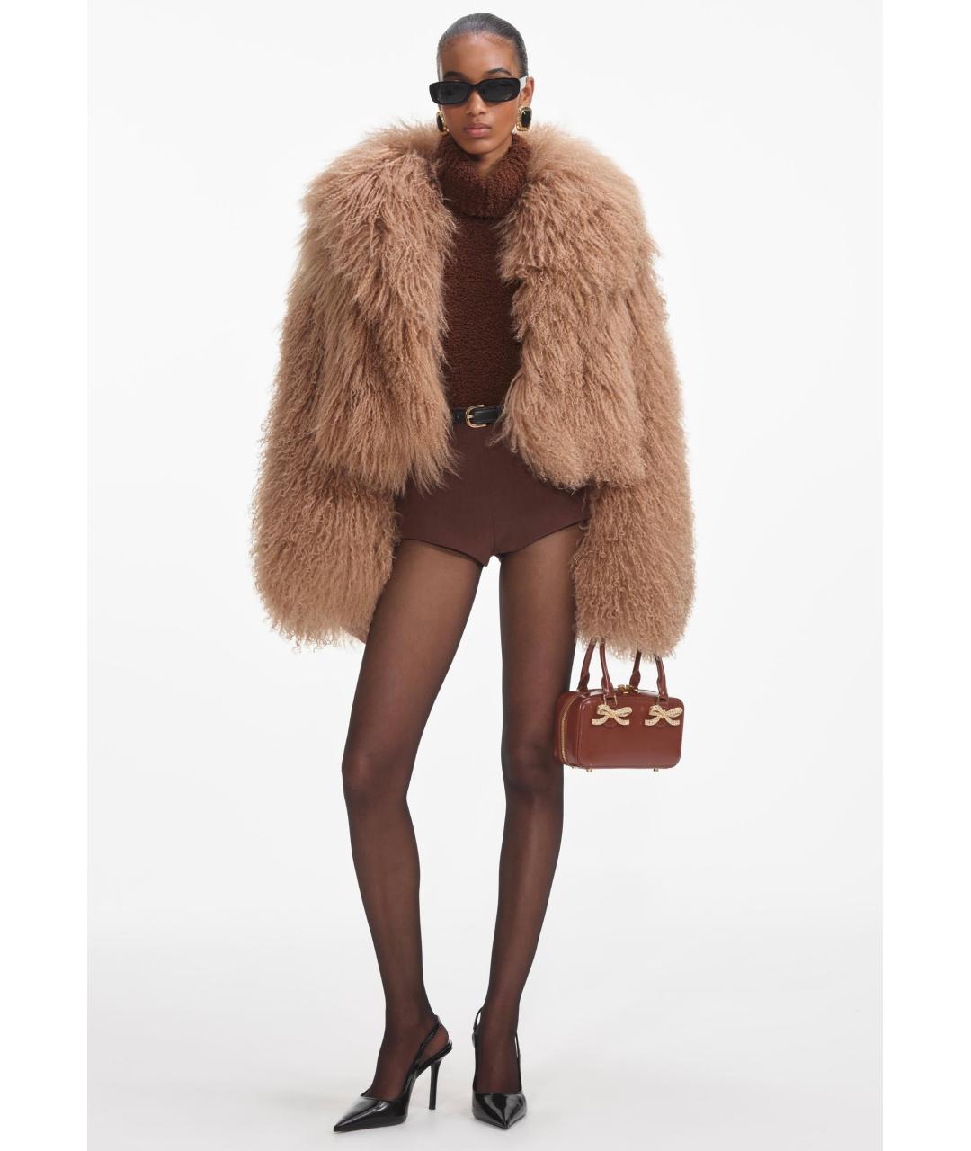 SELF-PORTRAIT Коричневая меховая шуба, фото 6