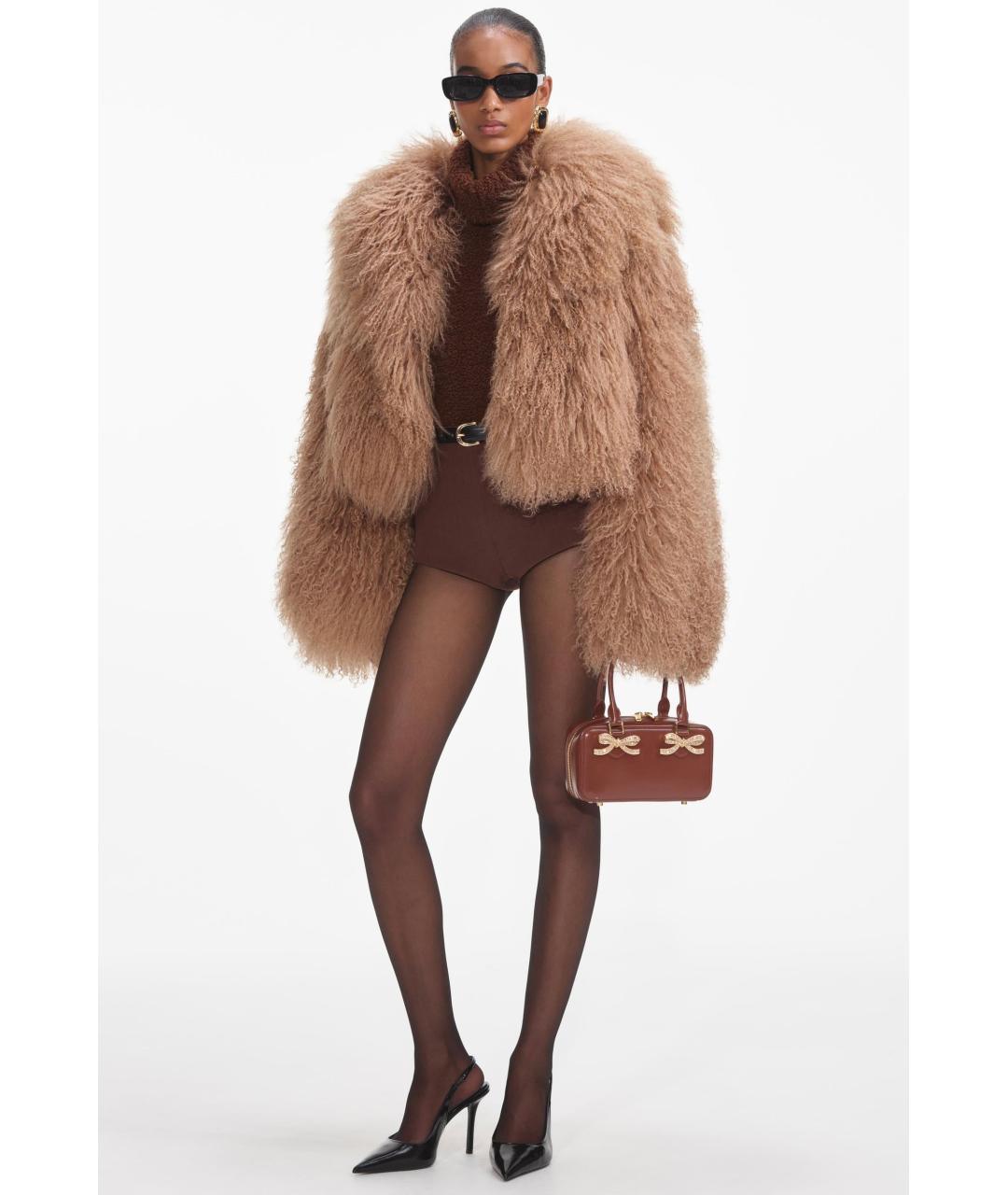 SELF-PORTRAIT Коричневая меховая шуба, фото 7