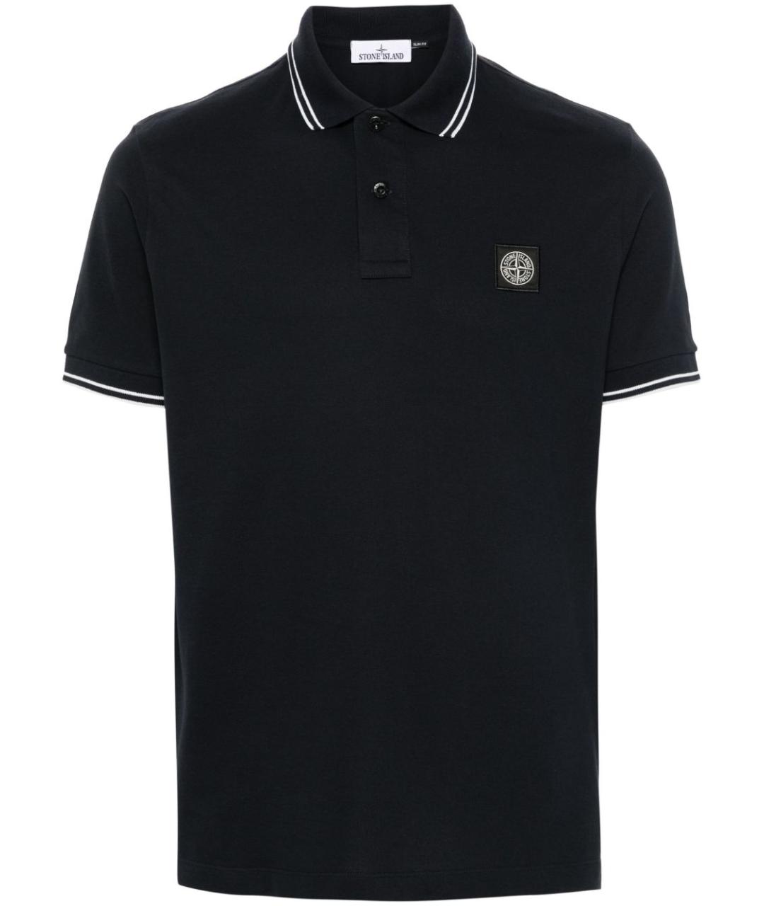 STONE ISLAND Темно-синее хлопковое поло с коротким рукавом, фото 1