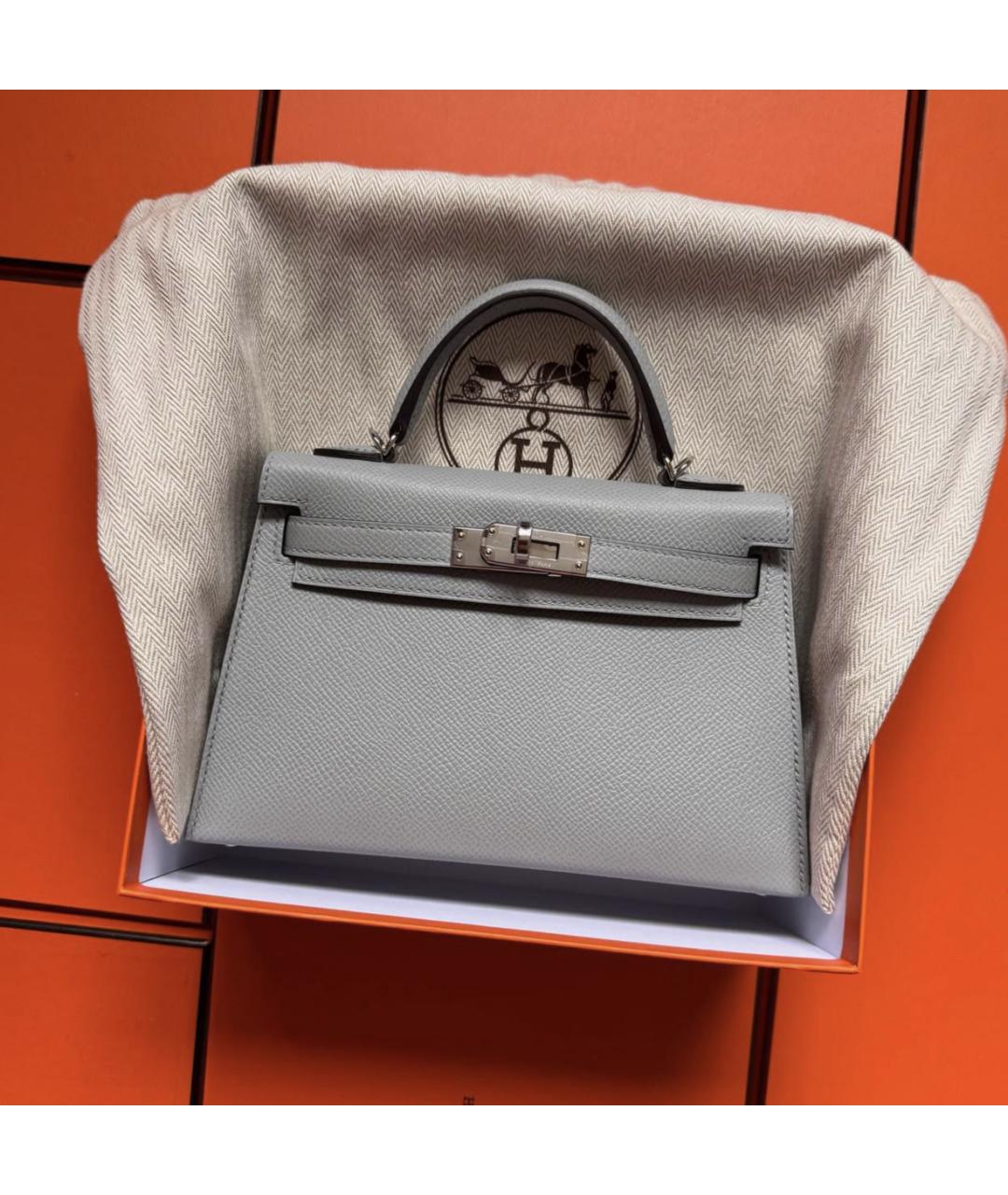 HERMES Серая кожаная сумка с короткими ручками, фото 2