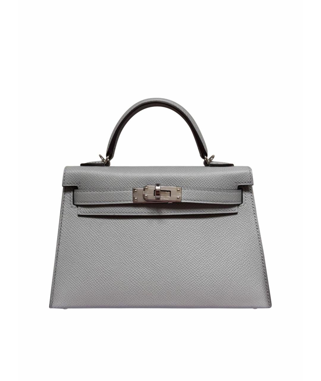 HERMES Серая кожаная сумка с короткими ручками, фото 1