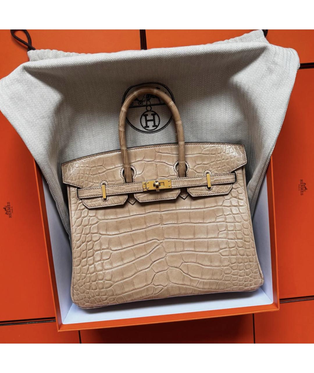 HERMES Бежевая сумка с короткими ручками из экзотической кожи, фото 2