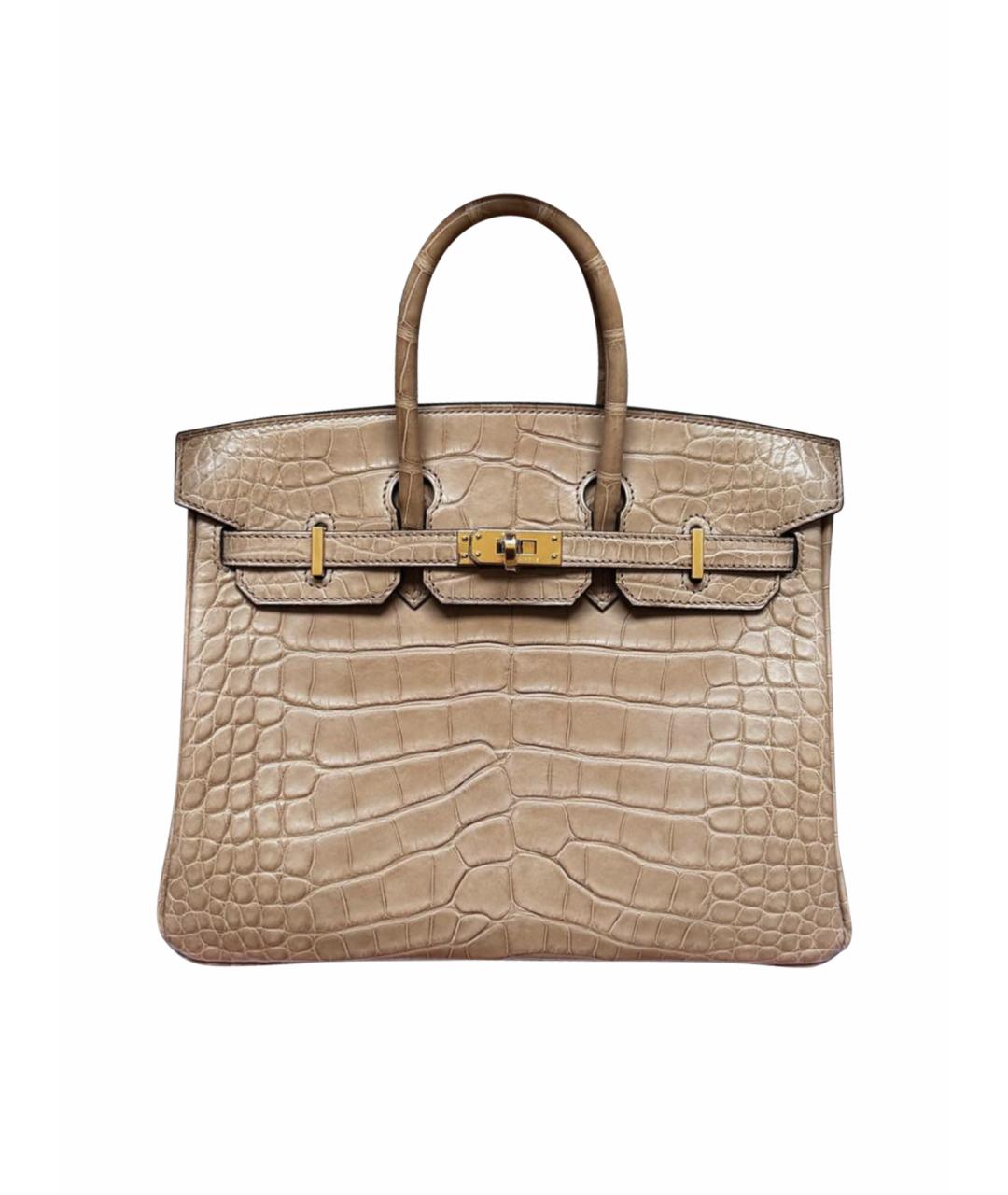 HERMES Бежевая сумка с короткими ручками из экзотической кожи, фото 1