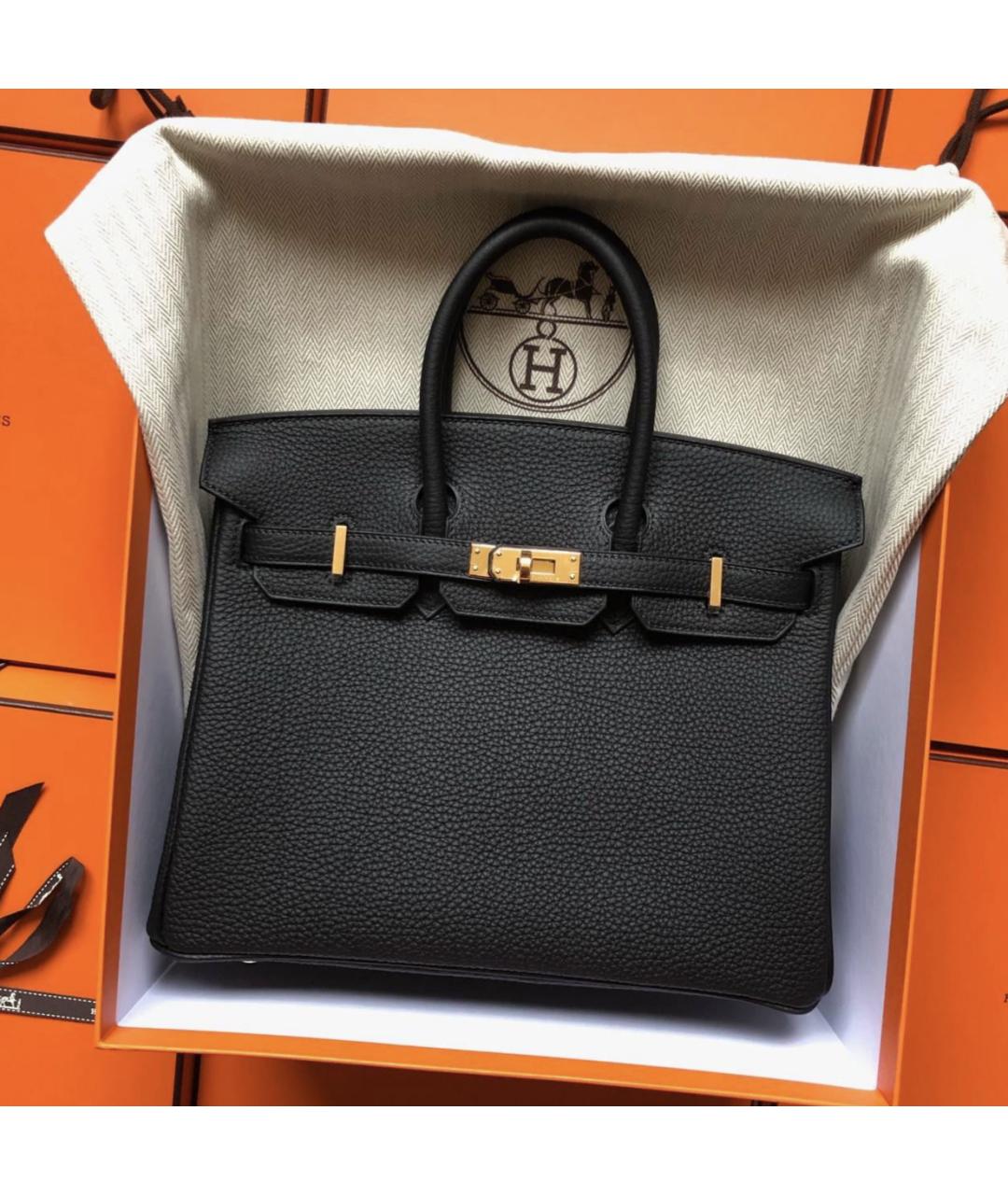 HERMES Черная кожаная сумка с короткими ручками, фото 1