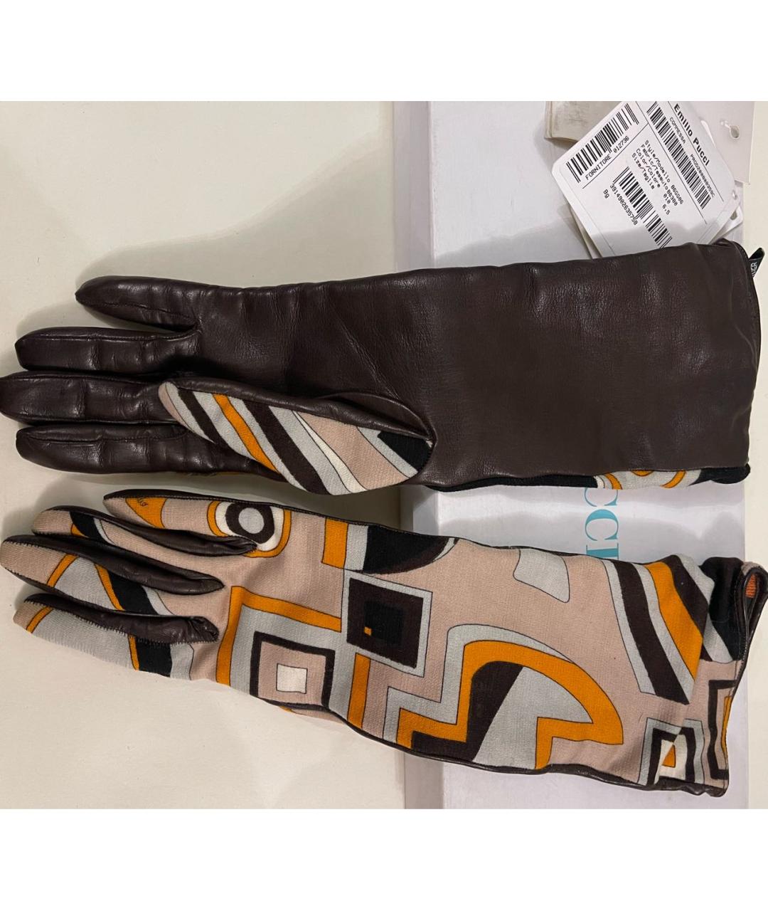 EMILIO PUCCI Коричневые кожаные перчатки, фото 7
