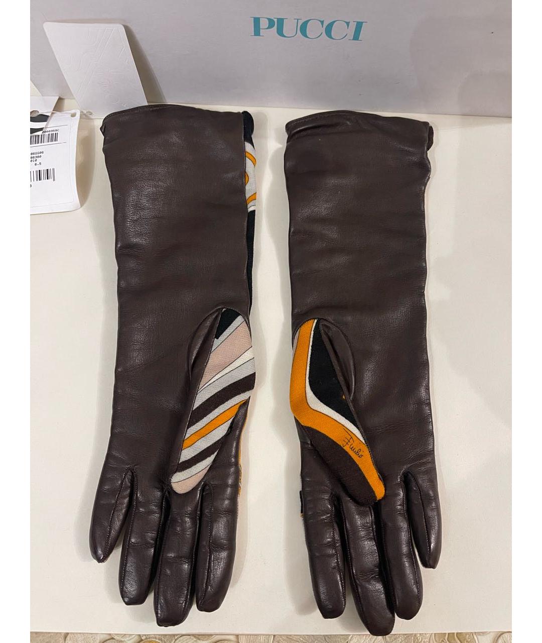 EMILIO PUCCI Коричневые кожаные перчатки, фото 2