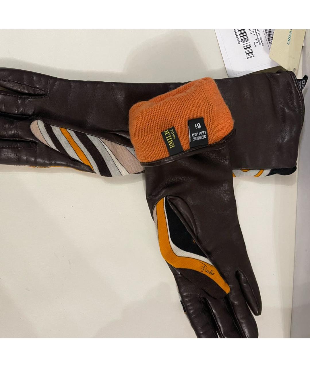 EMILIO PUCCI Коричневые кожаные перчатки, фото 6