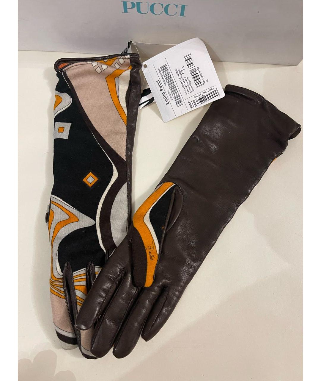 EMILIO PUCCI Коричневые кожаные перчатки, фото 4