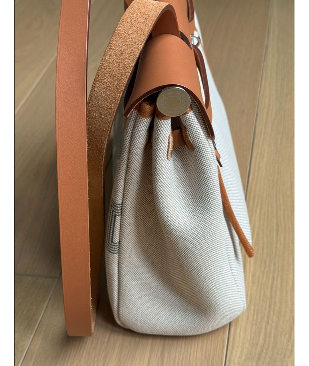 HERMES Бежевая тканевая сумка через плечо, фото 3