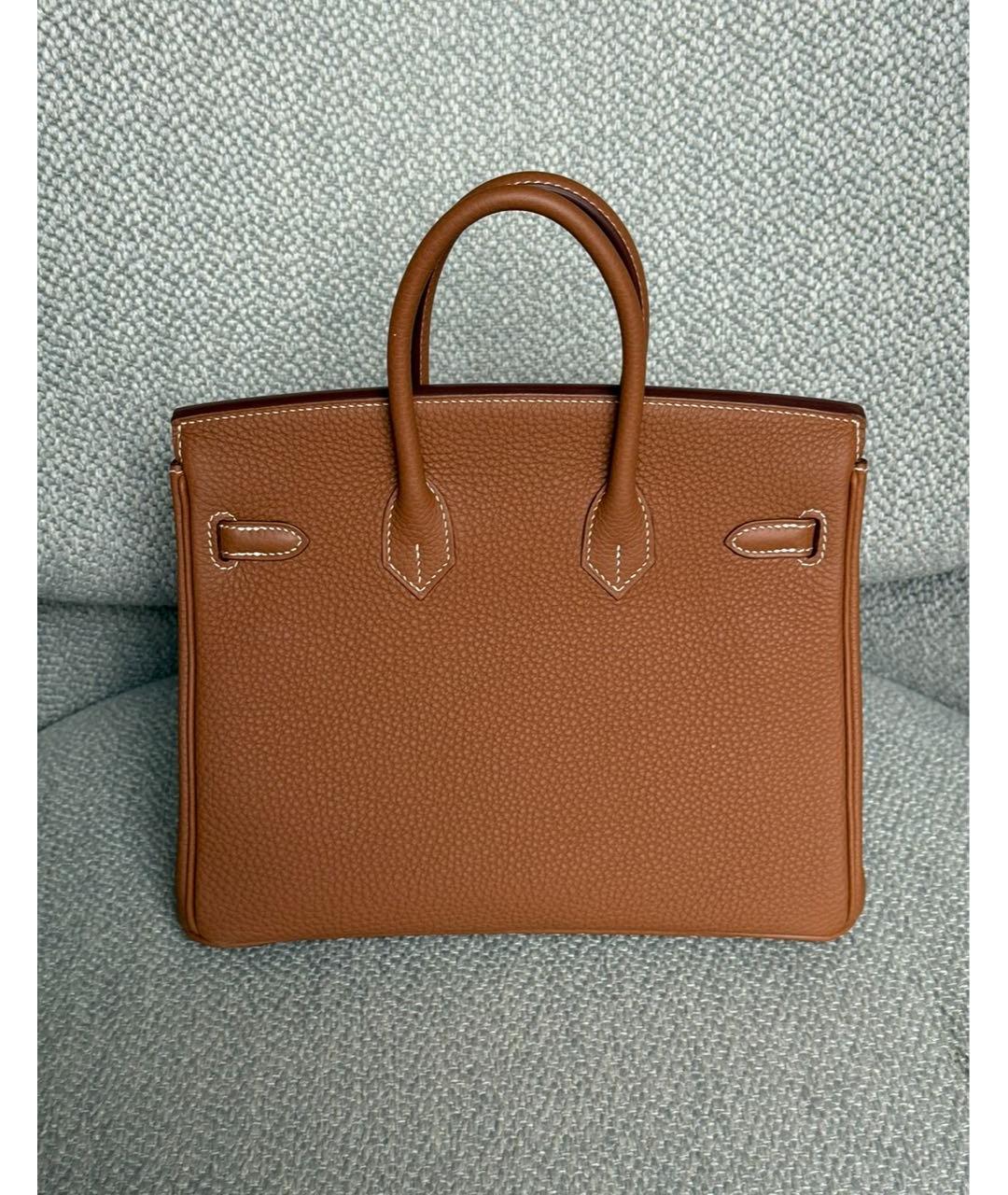 HERMES Коричневая кожаная сумка с короткими ручками, фото 3