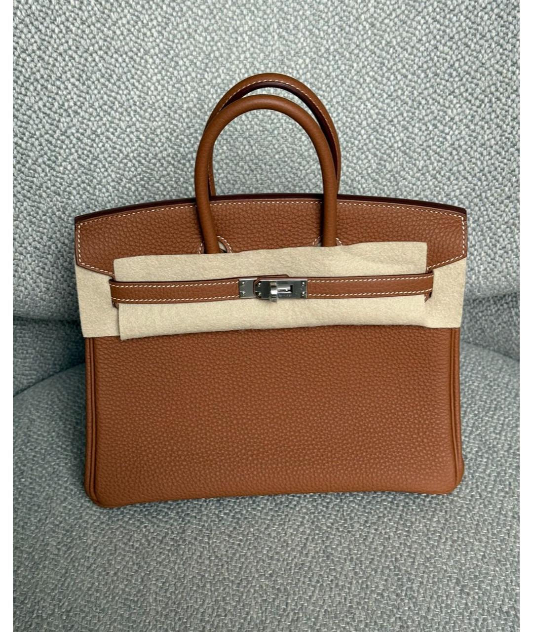 HERMES Коричневая кожаная сумка с короткими ручками, фото 7