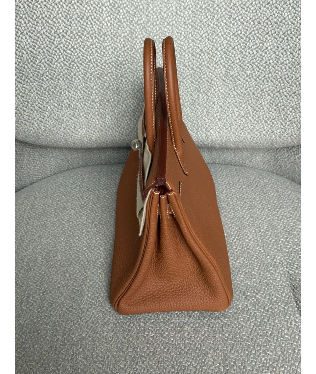 HERMES Коричневая кожаная сумка с короткими ручками, фото 5