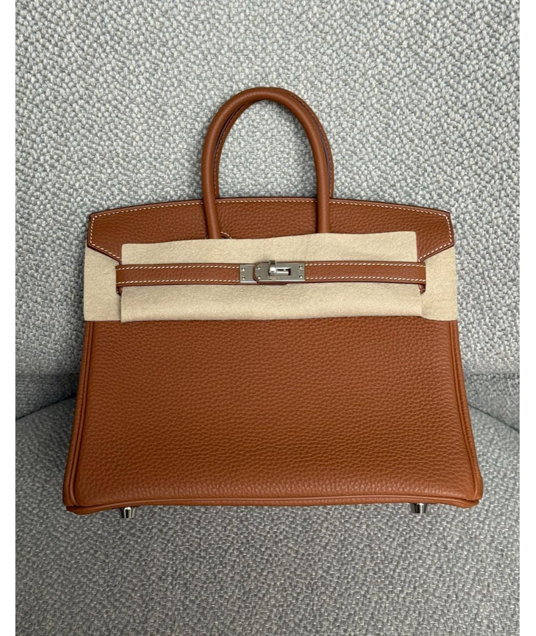HERMES Коричневая кожаная сумка с короткими ручками, фото 6