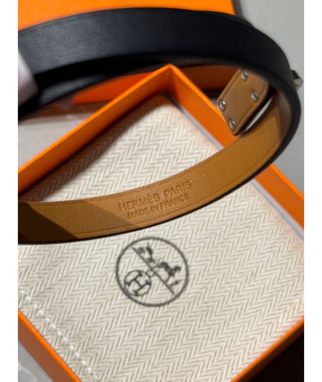 HERMES Черный кожаный браслет, фото 3