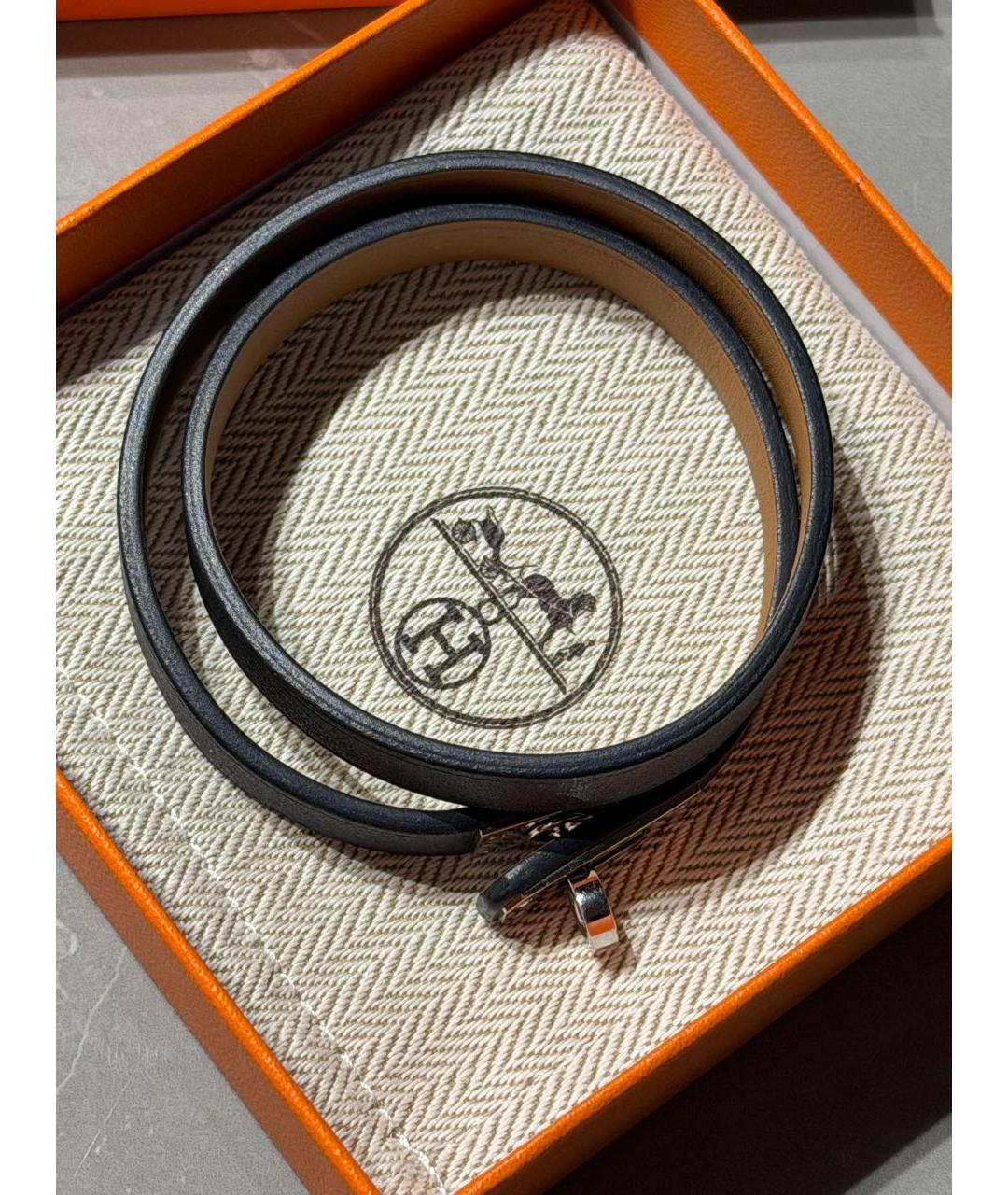 HERMES Черный кожаный браслет, фото 6