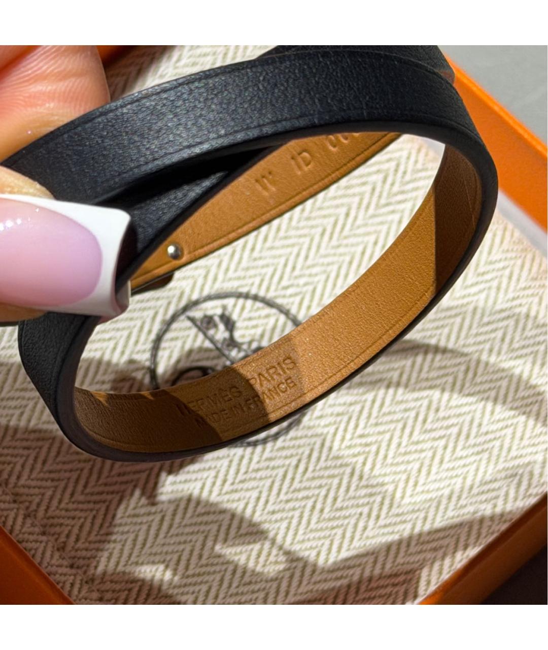 HERMES Черный кожаный браслет, фото 4