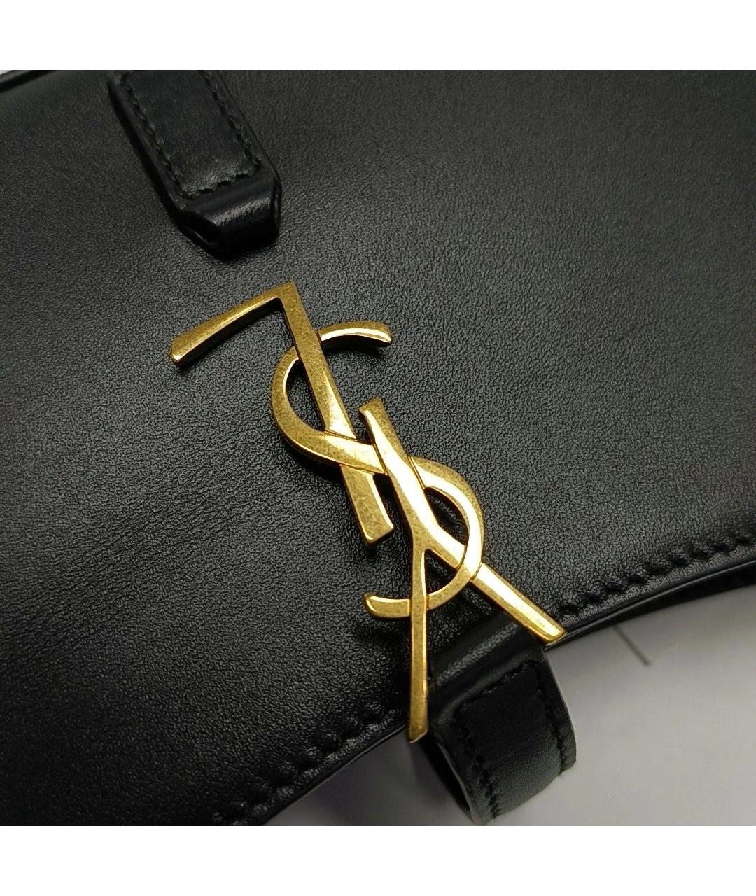 SAINT LAURENT Черная кожаная сумка с короткими ручками, фото 6