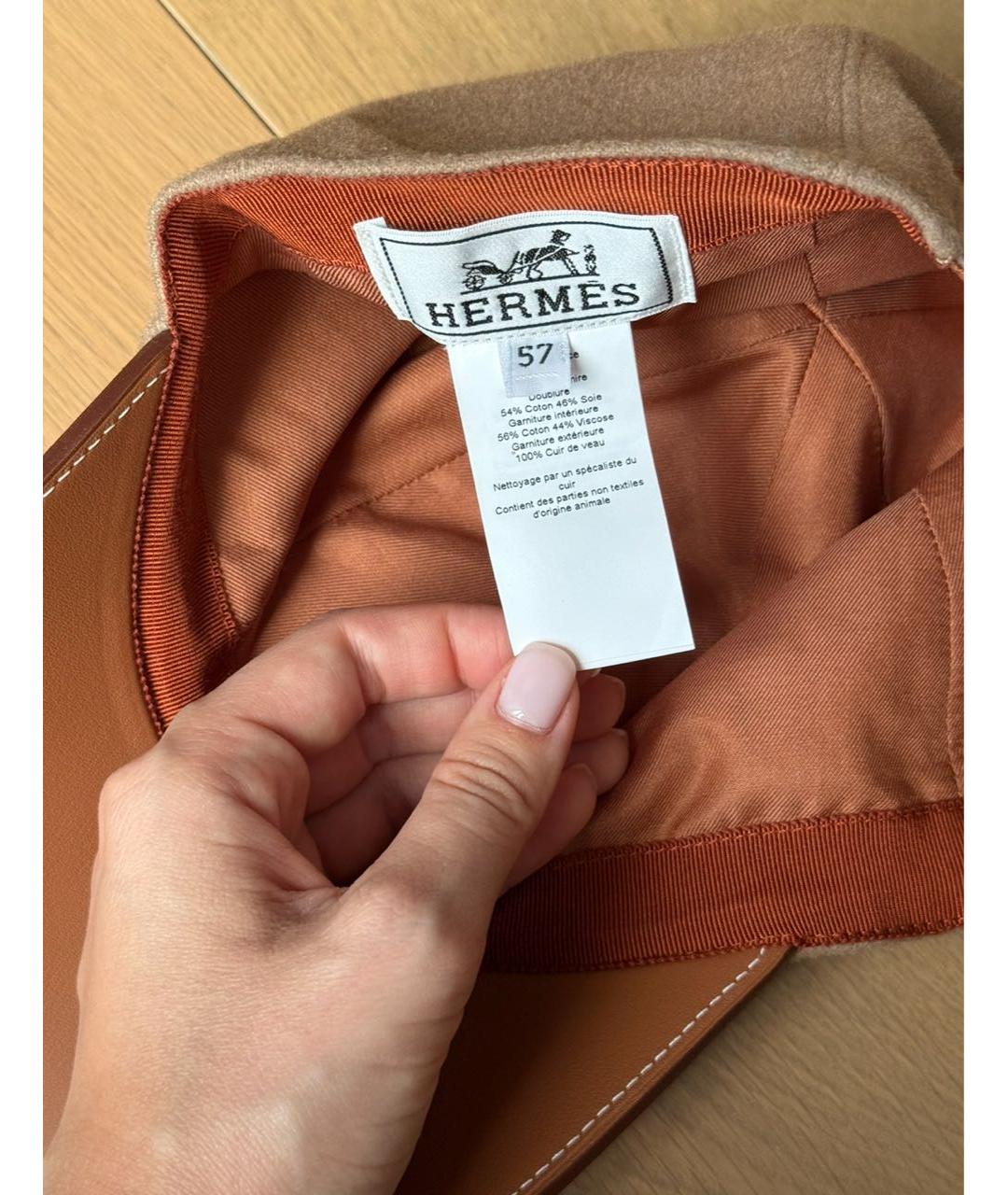 HERMES Коричневая кожаная кепка, фото 4