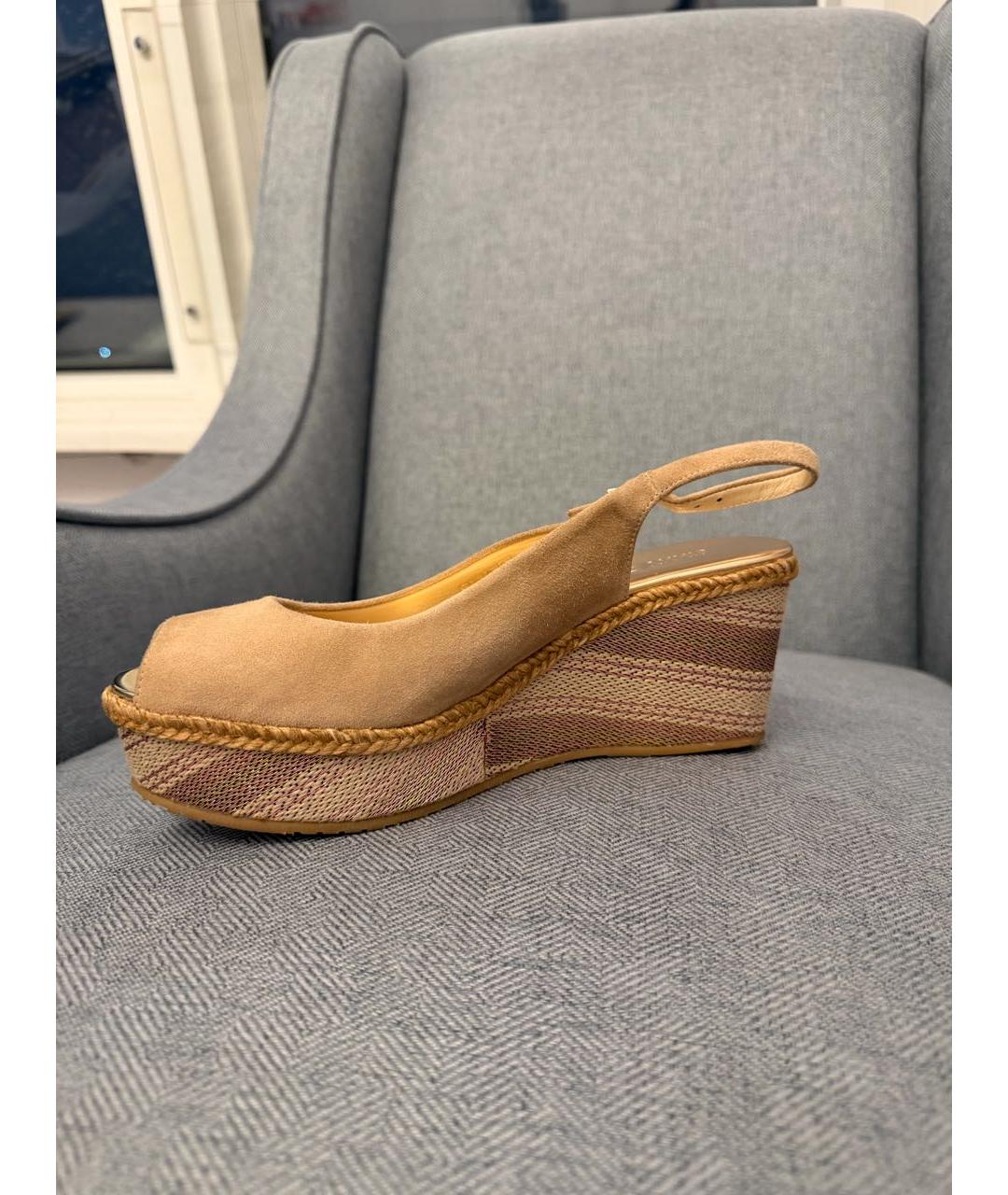 JIMMY CHOO Бежевые замшевые босоножки, фото 5