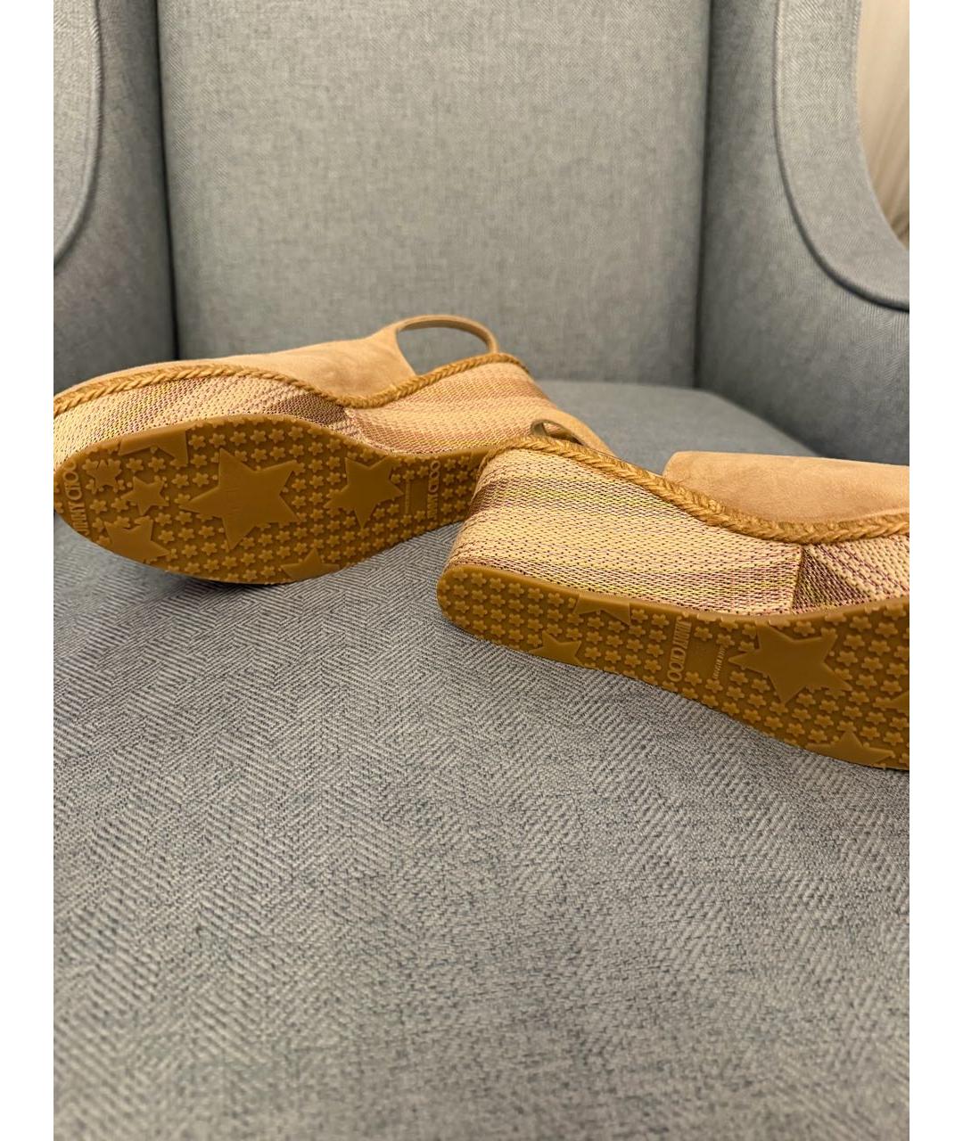 JIMMY CHOO Бежевые замшевые босоножки, фото 4