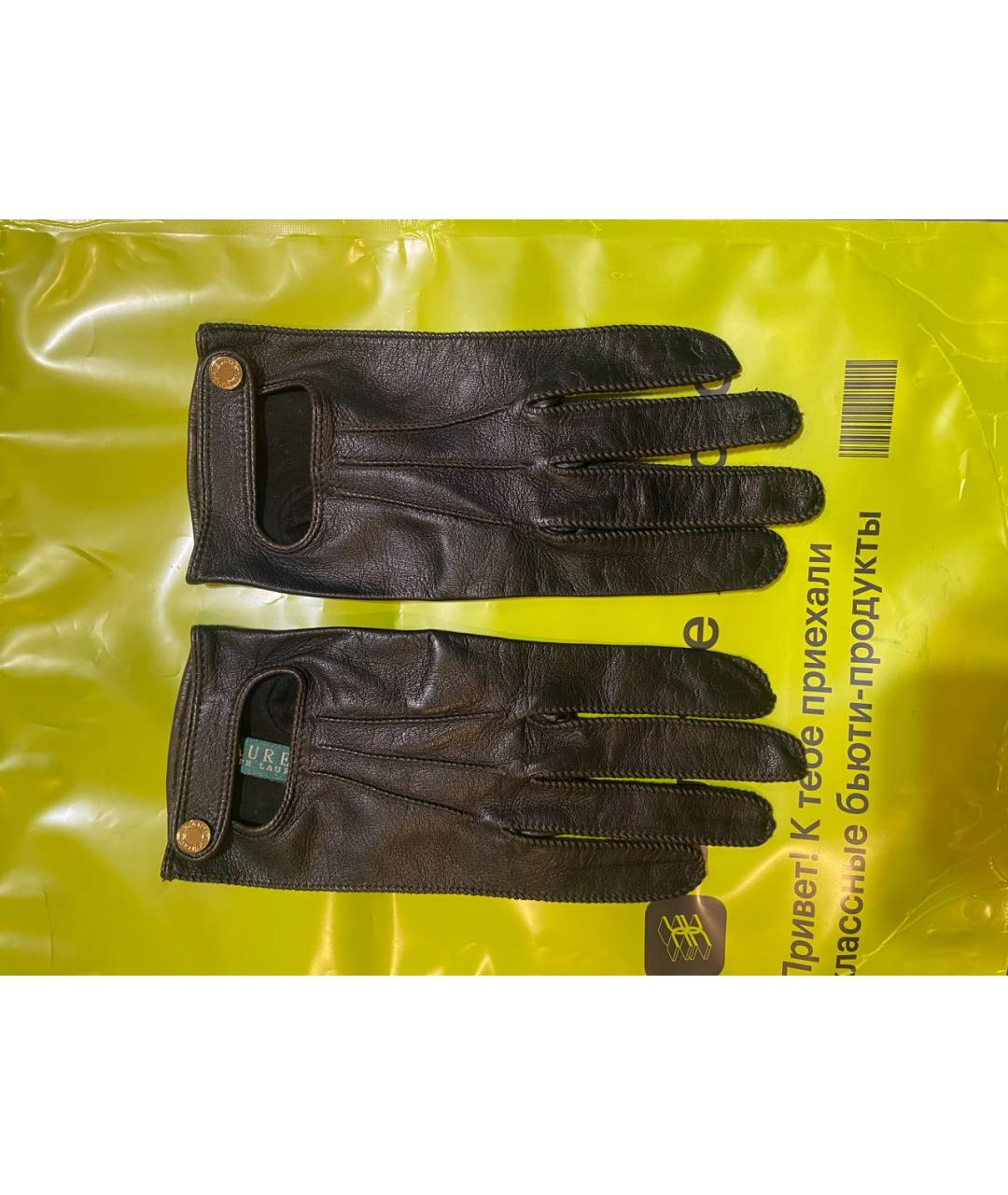 RALPH LAUREN Коричневые кожаные перчатки, фото 5