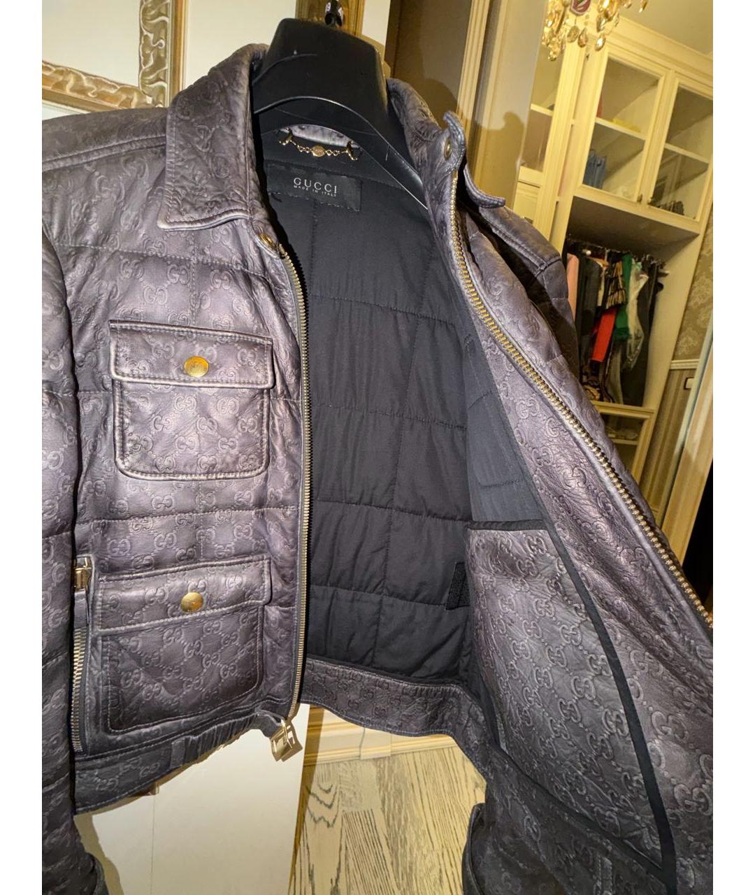 GUCCI Антрацитовая кожаная куртка, фото 5