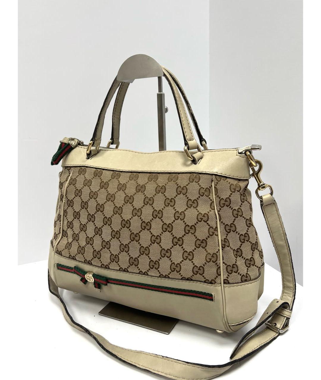 GUCCI Бежевая кожаная сумка с короткими ручками, фото 4