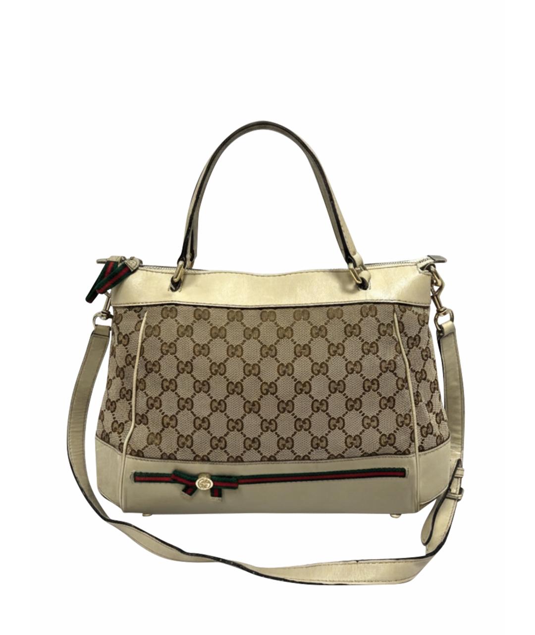 GUCCI Бежевая кожаная сумка с короткими ручками, фото 1