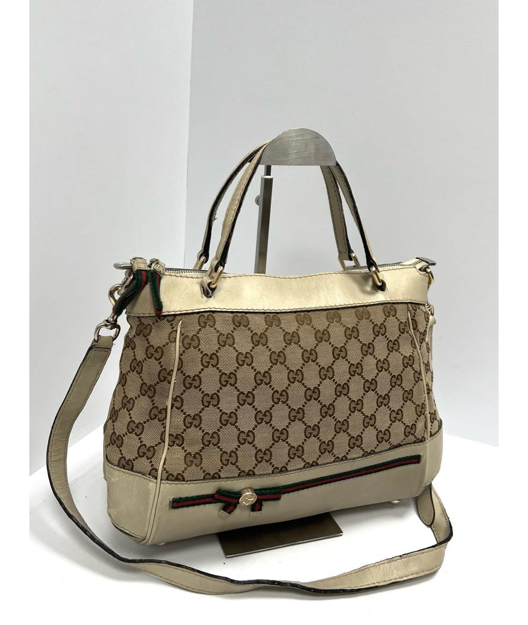 GUCCI Бежевая кожаная сумка с короткими ручками, фото 2