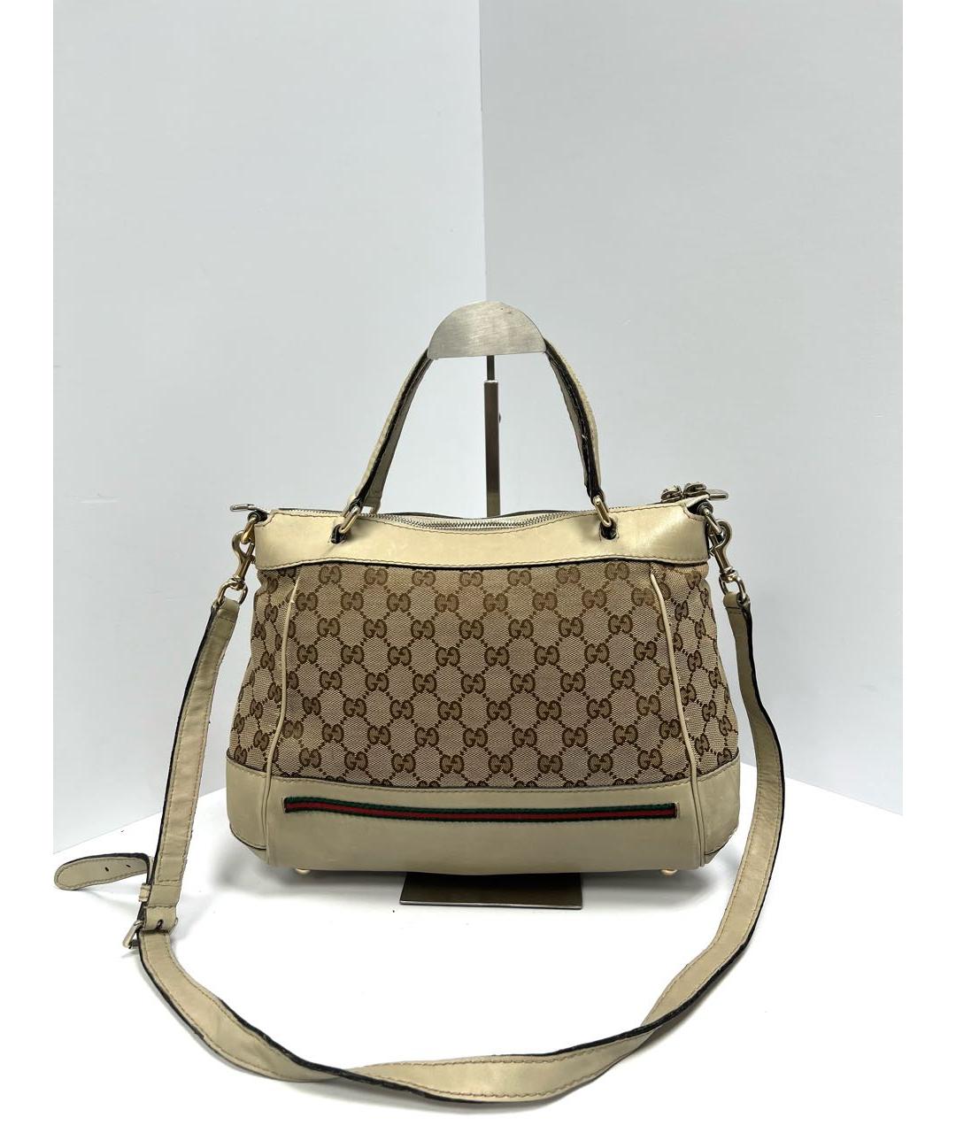 GUCCI Бежевая кожаная сумка с короткими ручками, фото 6