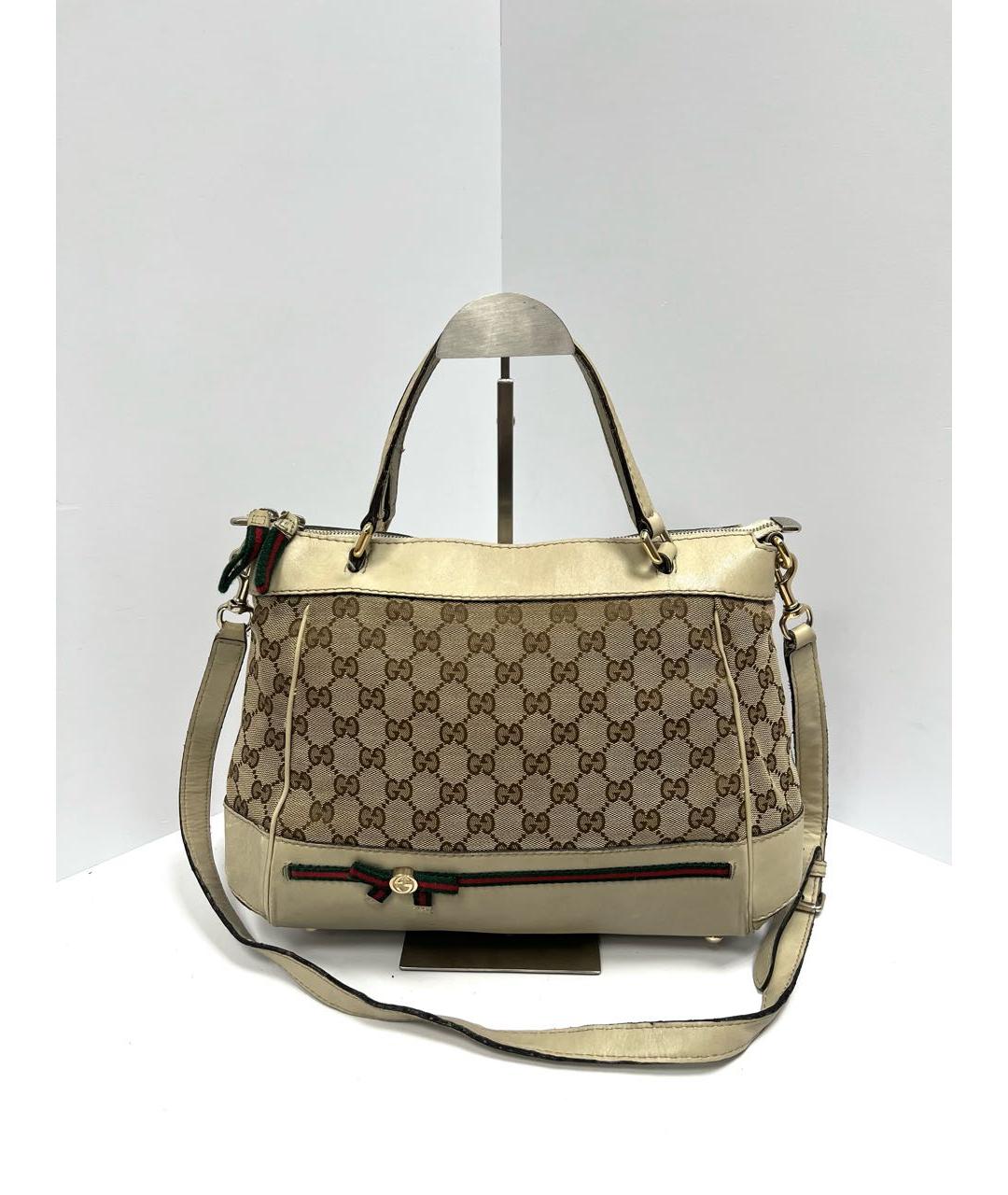 GUCCI Бежевая кожаная сумка с короткими ручками, фото 7