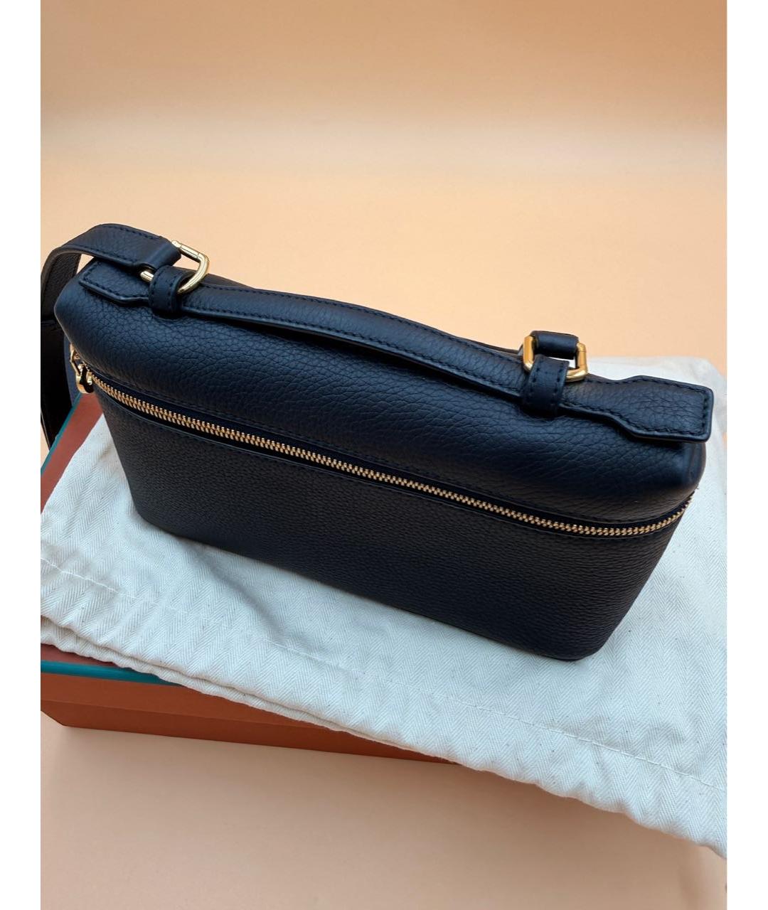 LORO PIANA Темно-синяя кожаная сумка с короткими ручками, фото 3
