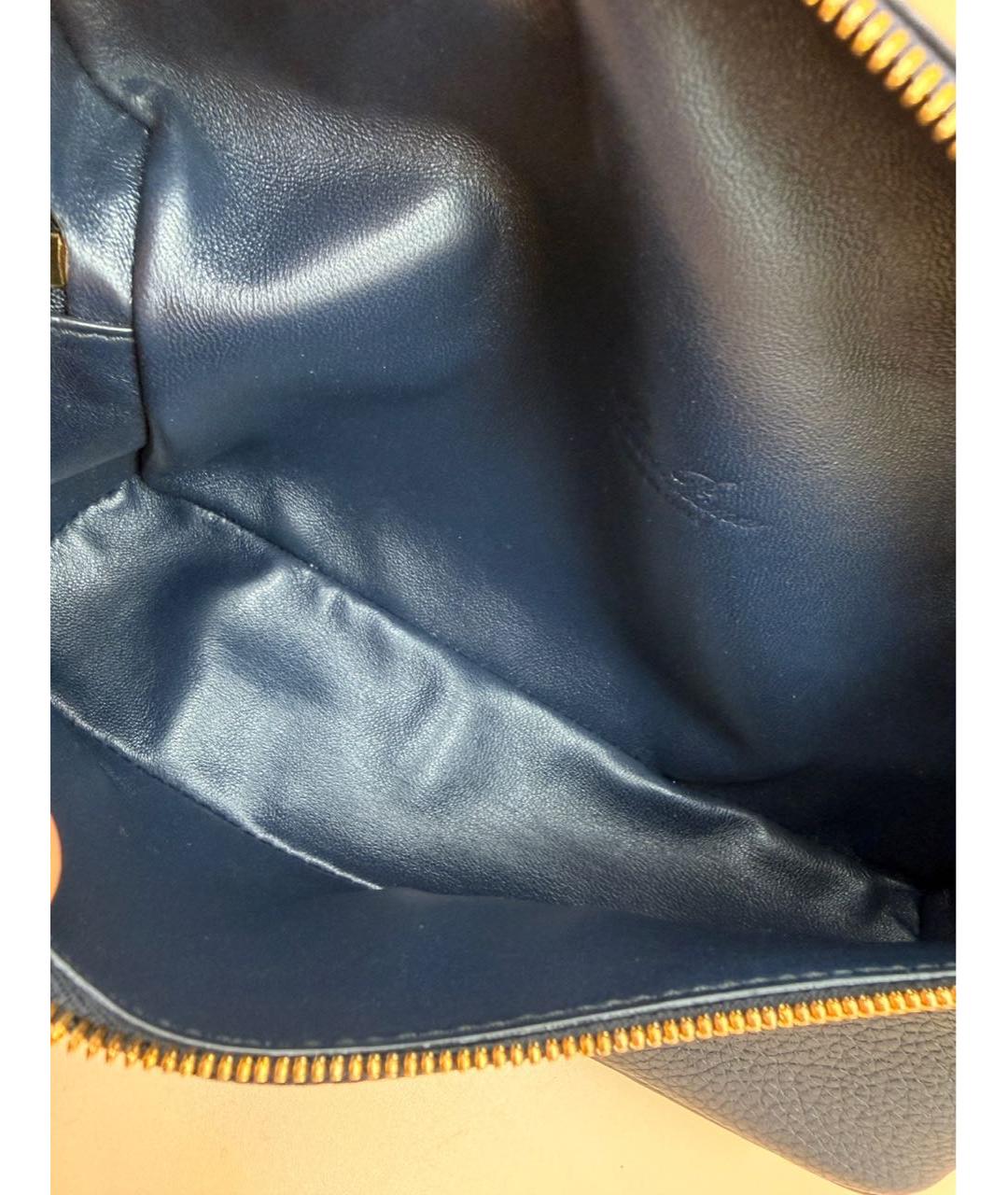 LORO PIANA Темно-синяя кожаная сумка с короткими ручками, фото 5