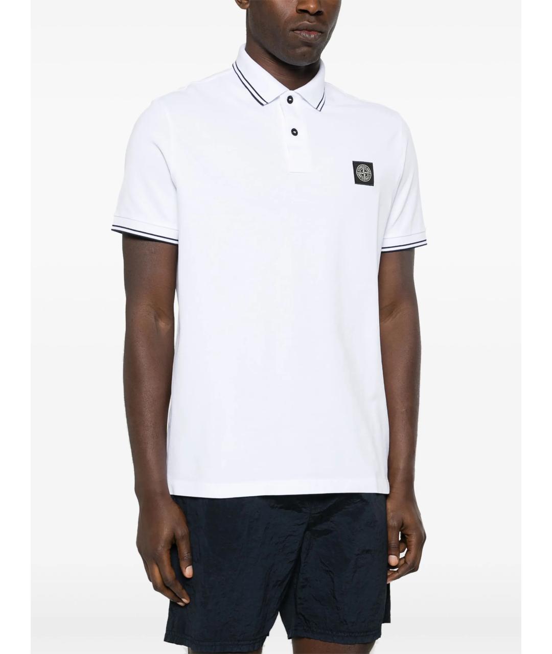STONE ISLAND Белое хлопковое поло с коротким рукавом, фото 3
