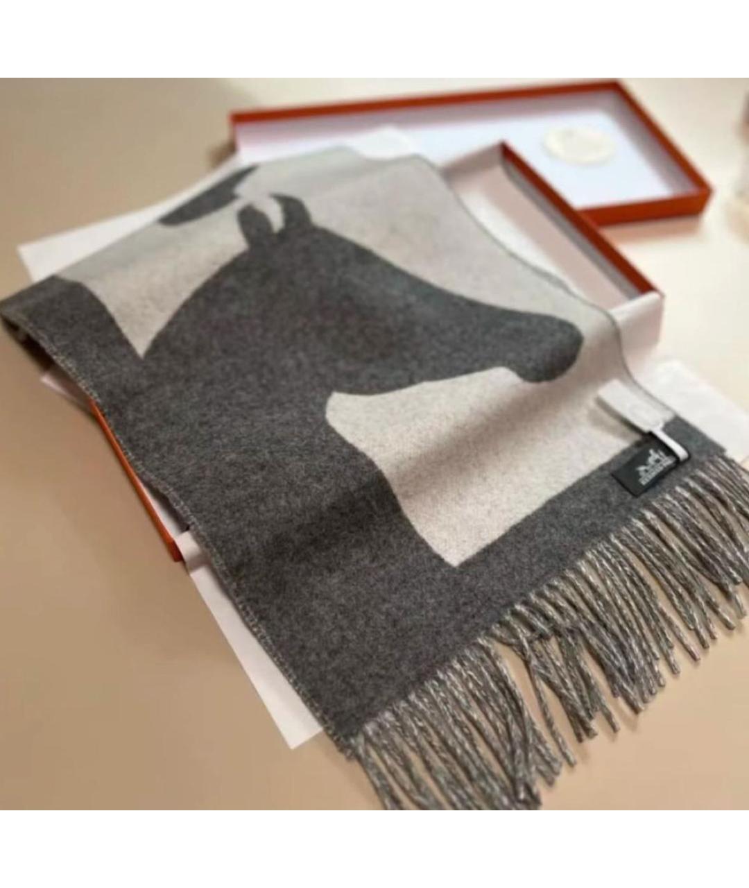 HERMES Серый кашемировый шарф, фото 3