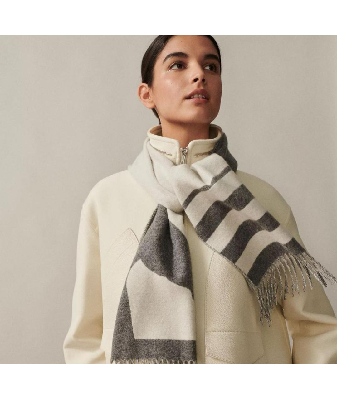 HERMES Серый кашемировый шарф, фото 2