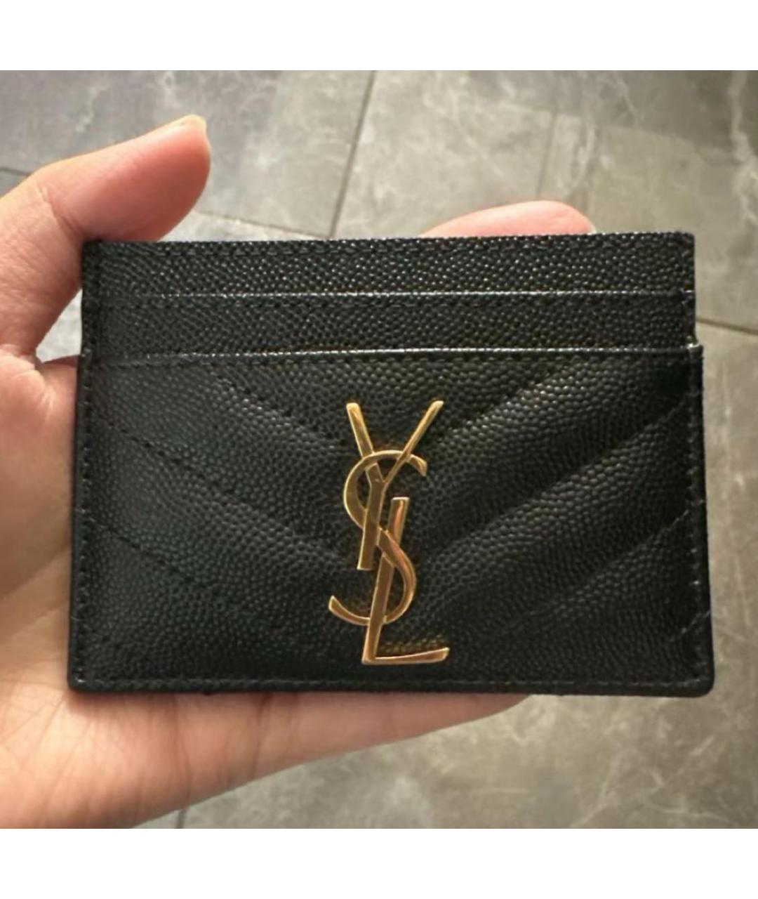 SAINT LAURENT Черный кожаный кардхолдер, фото 2