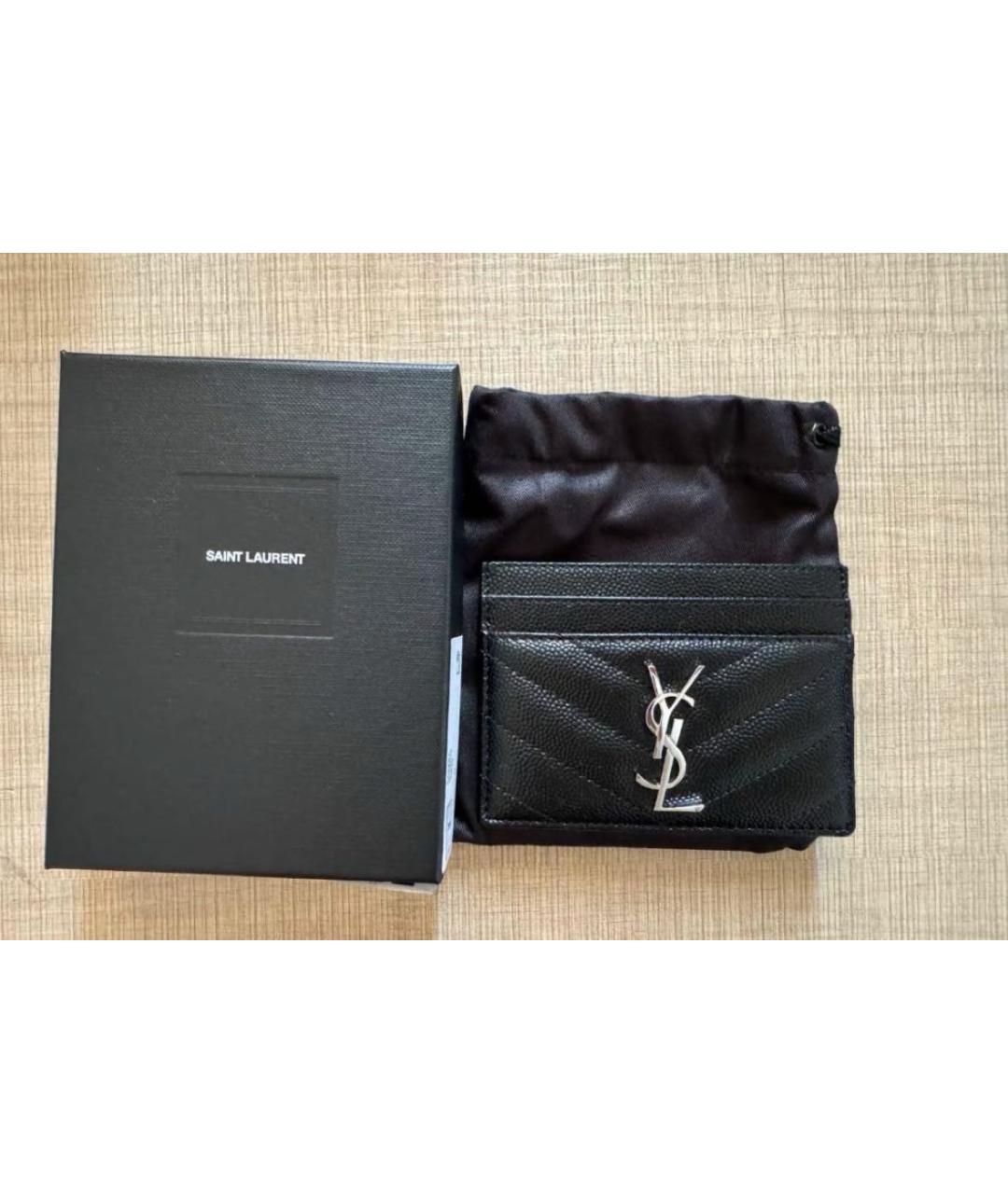 SAINT LAURENT Черный кожаный кардхолдер, фото 2