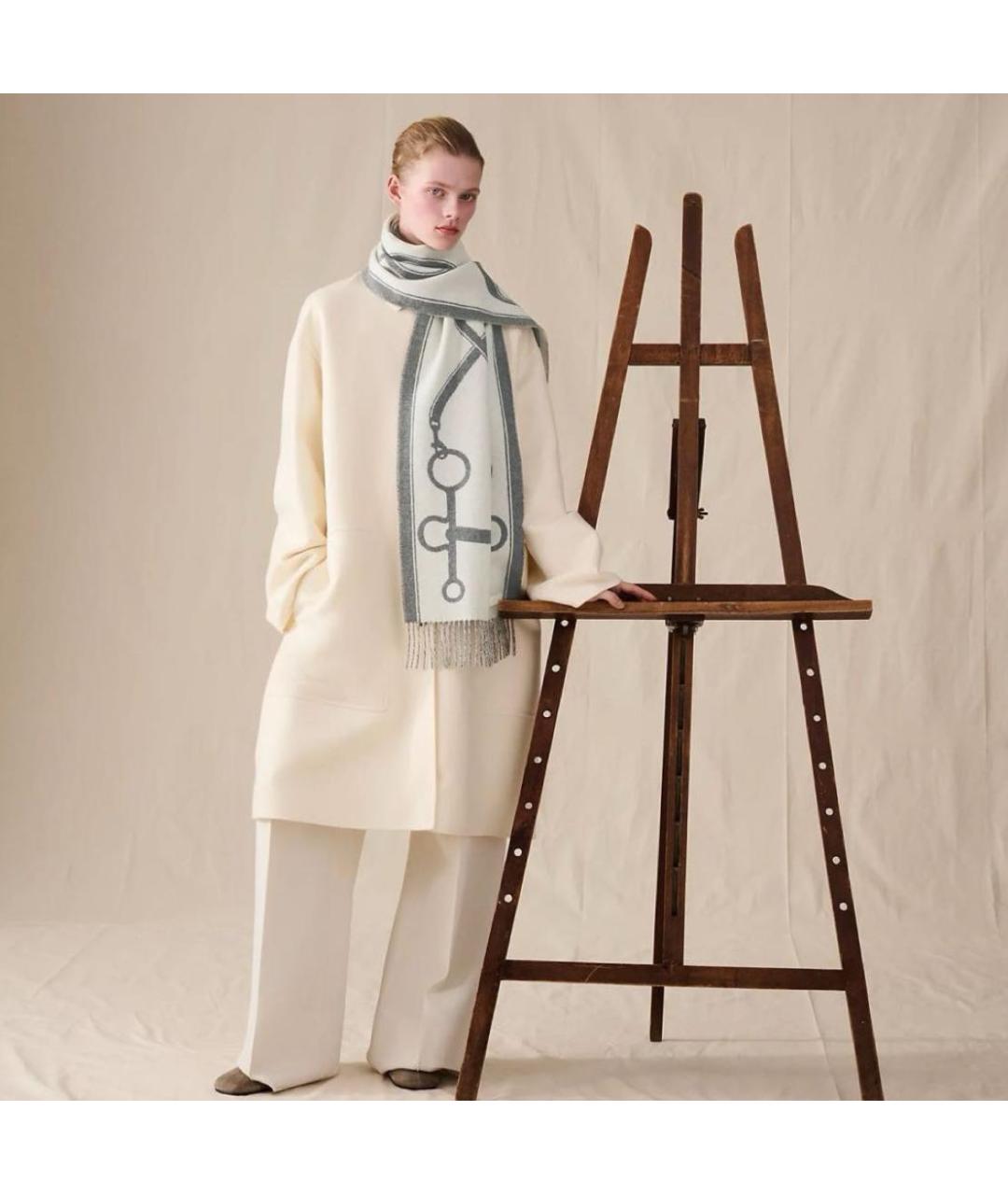 HERMES Серый кашемировый шарф, фото 2