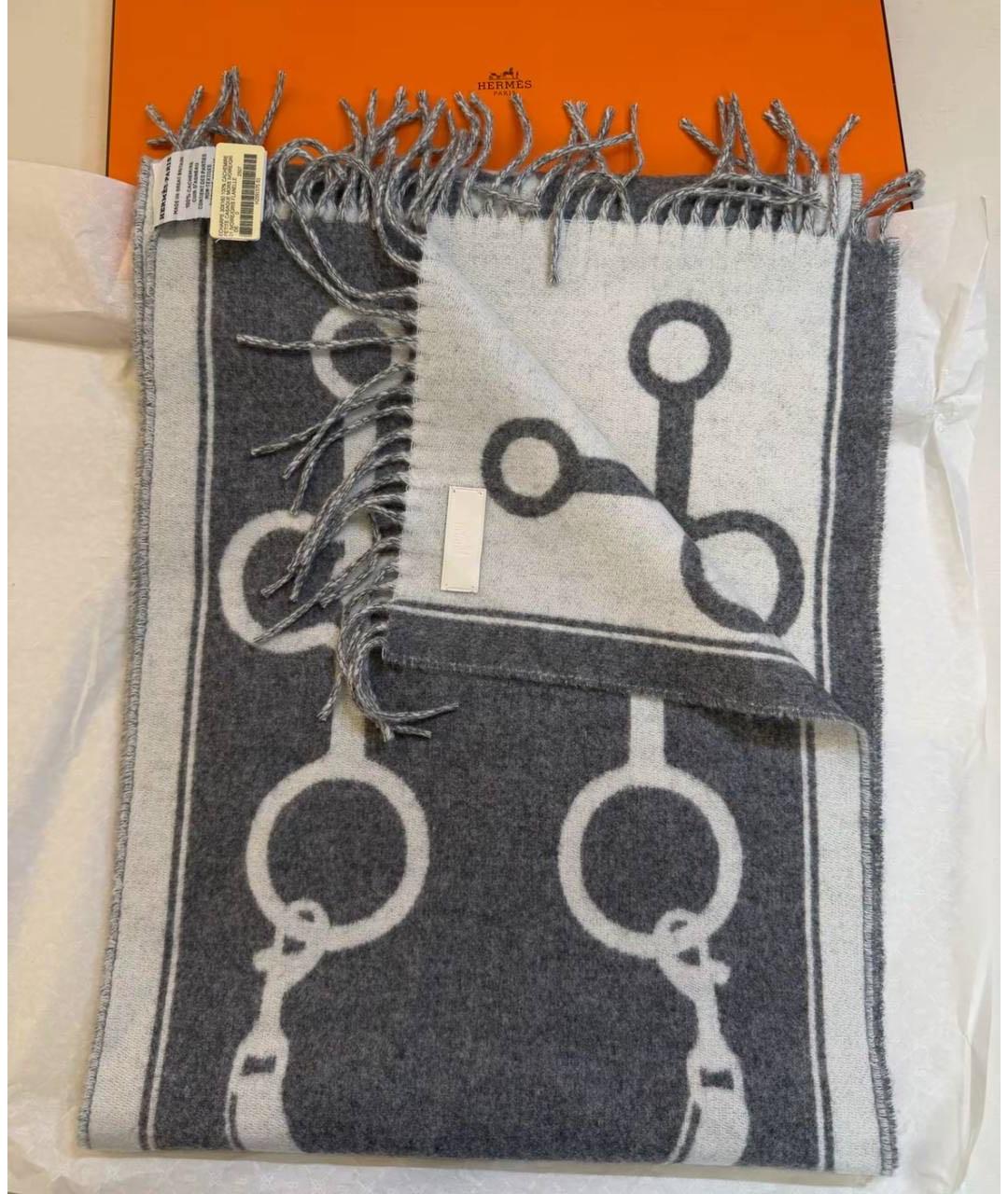 HERMES Серый кашемировый шарф, фото 3